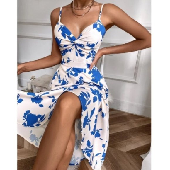 undefined Dresses & Skirts - floral leaves print tie back cami maxi dress